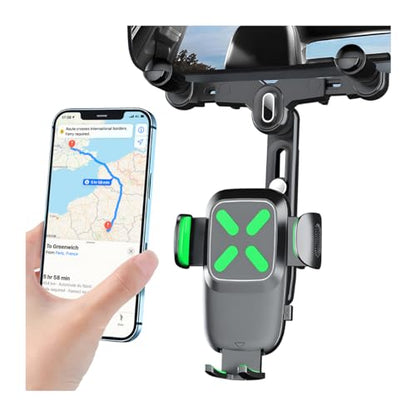 BESULEN Car Rear View Mirror Phone Holder, 360° Rotatable&Retractable Auto Rearview Clip Mobile Mount Holder, Multifuctional GPS Holder with Anti-Shake Design, Universal for All Phone&Cars (Green) - color: Green