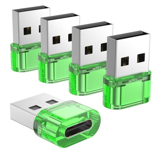 USB to USB-C Adapter 5 Pack,Type C Female to USBA Male Charger Converter, C to USB A Adapter Compatible for MagSafe Apple Watch Series 9/SE/Ultra 2 iPhone 15/16/17 Plus Pro Max AirPods Pro - color: Green, size: 5PCS
