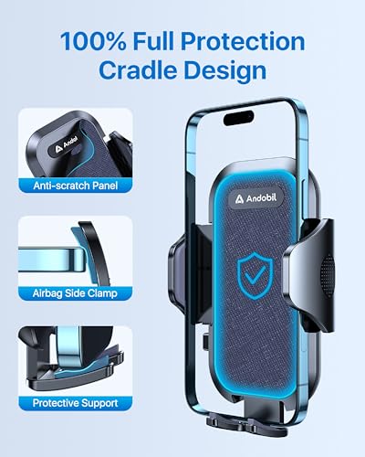andobil Car Phone Holder, 2026 Military-Grade 89lbs Strongest Suction Phone Holders for Your Car Dashboard/Windshield/Vent Easy Clamp Cellphone Holder Truck Stand for iPhone 17 16 15 Pro Max, Blue - color: Blue