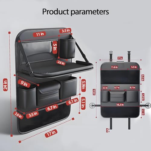 Universal Foldable Car Backseat Organizer with Table Tray, Car Seat Back Protector with Touch Screen Phone Holder, Premium Leather Kick Mats with Storage Pockets Tissue Box (Black) - color: Blcak