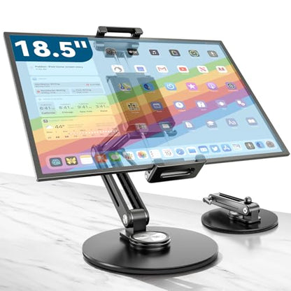 Portable Monitor Stand Large Clamp - Heavy Duty Aluminum Body Support up to 4.4LBS 16" 17.3" 18.5 inch 360° Rotating Base Swivel Foldable Desk Stand for iPad Holder Tablet Mount for Kitchen/Travel - size: up to 18.4"