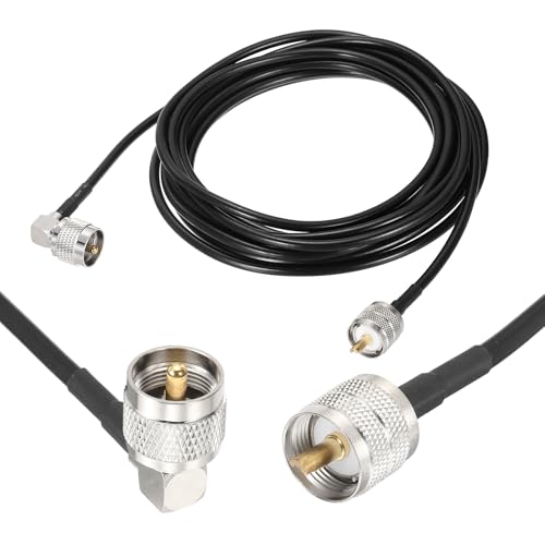 MECCANIXITY Black RG58 CB Coax Cable 15ft, 50 Ohm Low Loss UHF Male to UHF Male Right Angle Extension Jumper Cable for HAM Radio, Antenna Analyzer, HF Radio, and Communication Devices - size: 15ft
