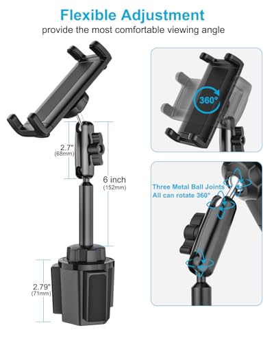 Car Cup Holder Tablet Mount for Truck, 360° Sturdy Aluminum Arm