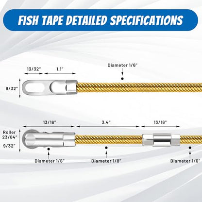 18ft Roller Fish Tape Wire Puller w/2 Fasteners,Electrical Cable PullingKit - color: 18ft Fish Tape Wire Puller