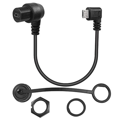QIANRENON 90° Micro USB Panel Flush Mount Waterproof Extension Cable Micro USB 5 Pin Right Angle Male to Female Connector for Fixied on Dashboard of Car,Boat,Motorcycle,28cm/11in (Left Bend) - style: Left Bend