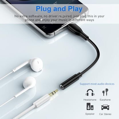 USB C to 3.5mm Headphone Adapter for Samsung Galaxy S26 S25 Ultra S24FE A17 - color: black