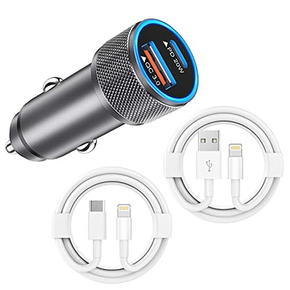 iPhone Car Charger,USB C Fast Car Charger[Apple MFi Certified] Apple Car Charging 38W Dual Port CarCharger Cigarette Lighter Adapter 2x3ft PD&QC 3.0 Lightning Cable for iPhone 14/13/12 Pro/11/Airpods - color: Grey