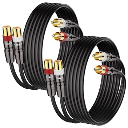 J&D 2 RCA M/F Stereo Audio Cable, 2-Pack Copper Shell Gold-Plated 2 RCA Extension Cable Male to Female Stereo Audio Extender Cord Adapter, 3 Feet - size: 3 Feet