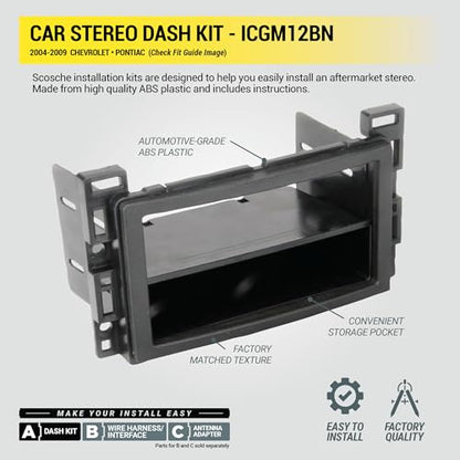 Scosche ICGM12BN Double DIN Radio Install Dash Kit Compatible with Select 2004-09 Non-Amplified Chevrolet and Pontiac Vehicles - Complete Car Stereo Installation Kit - See Vehicle Fit Guide in Images - style: Complete Installation Kit
