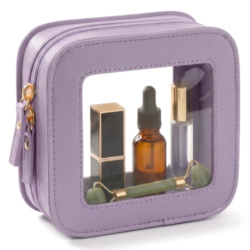 LETGO Mini Clear Makeup Bag - Cute Square Cosmetic Pouch for Travel Essentials with Zipper - For Women & Girls (Square, Purple) - color: Purple, style: Square