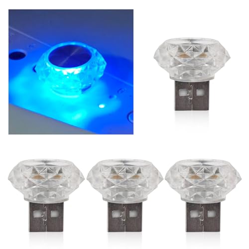 4PCS USB LED Car Interior Lights, Mini Plug-in Car Atmosphere Lamp, Portable Retro Auto Ambient Night Light, Universal for Vehicle, Bedroom, Laptop, Party, Camping Decoration (Blue) - color: Blue