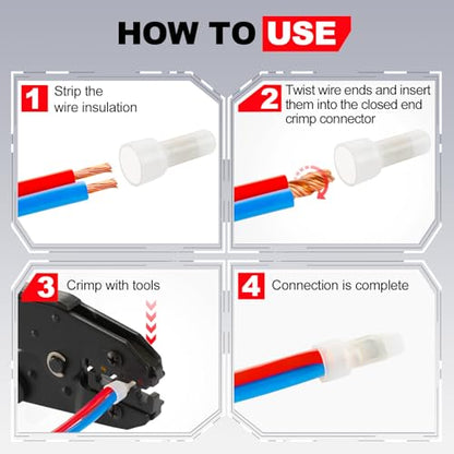 AIRIC 16-14 AWG/Gauge Closed End Crimp Connectors Wire Splice Caps - size: 16-14 AWG(CE2)