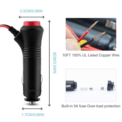 Car Cigarette Lighter Plug Adapter 10FT With LED Switch Button 12V Cigarette Lighter Male Plug Replacement For Car Truck Motorcycle RVs - size: 10FT Low-power 12V36W