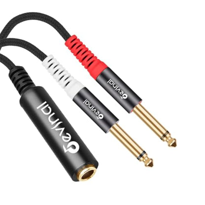 TRS to Dual TS Breakout Cable - 1/4" Female Stereo to Dual 6.35mm TS Male Adapter & 6.35mm Female to 2 x 1/4" Mono Y Splitter - 1 ft - color: Black 1/4" TRS Female to Dual 1/4" TS Male 1 Foot