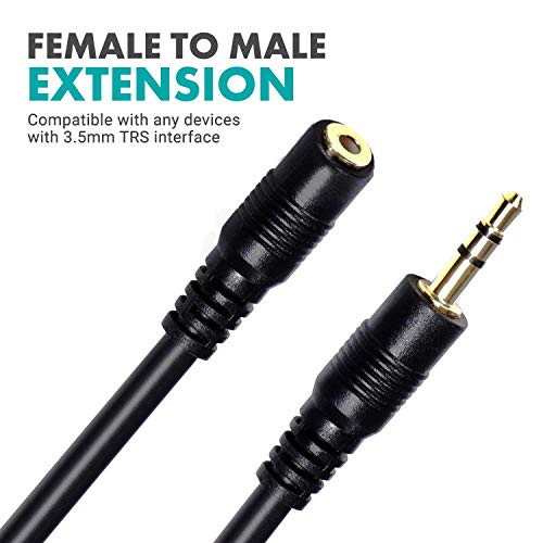 Movo MC10 3.5mm Audio Cable - 3.5mm TRS Female to Male 10ft Extension Cord for Microphones, Headphones, and More - size: 10-foot