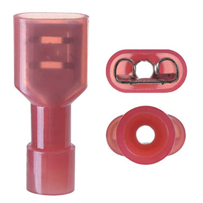 100 Pcs XHF Red Nylon Female Spade Connectors 22-16 AWG Quick Disconnect Wire Terminals Insulated Wire Crimp Connectors (Pack of 2) - size: Female Red 100PCS (Pack of 2)