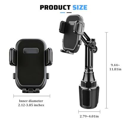 Car Cup Phone Holder, 360° Rotation Adjustable Vehicle Cup Cell Phone Mount with Expandable Base, Automotive Interior Smartphone Holder, Universal for SUV RV Truck