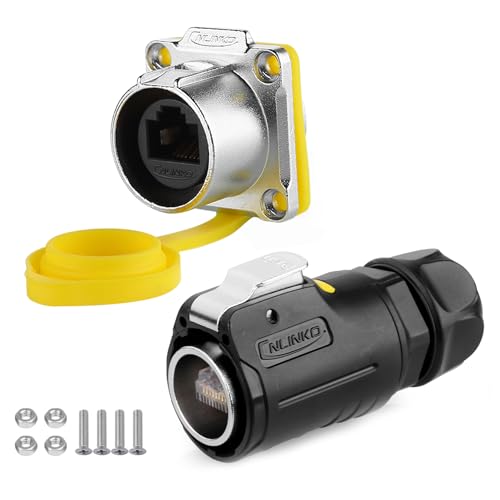 CNLINKO LP-24 RJ45 Connectors, 8P8C Dual Port Connector,Circular Connector for Network Connections, Panel Mount Receptacles Socket IP67 Waterproof Connector M24 (RJ45 Set) - size: Set, style: M24 RJ45 Connectors