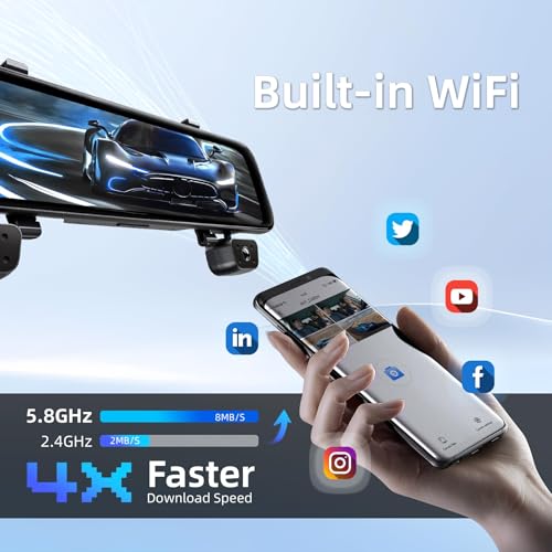 12'' Rear View Mirror Camera,4 Channel Mirror Dash Cam 4K+3x1080P,Dash cam Front Rear Inside Back up Camera,WiFi,GPS,Voice Control,8IR Night Vision,Parking Monitor,Free 64GB SD - size: 4 Channel Dash Cam+64GB