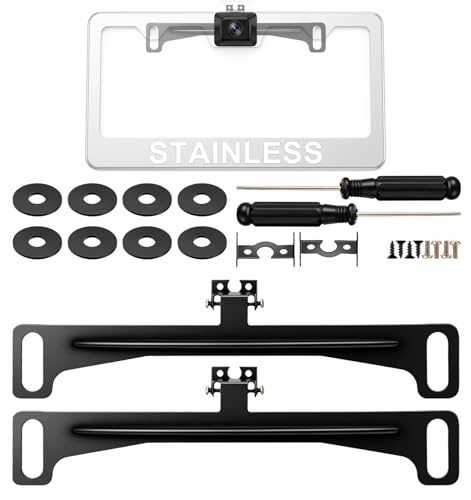 2 Pcs License Plate Camera Mount, No-Drill Universal Backup Camera License Plate Mount for Sedan, SUV, Truck (Black, 9.8 x 2.8 x 0.4 in)