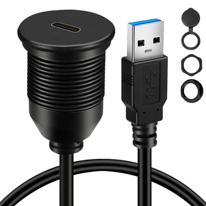 싱글 포트 USB 3.0 수 - 타입 C 3.0 암 자동차 플러시 마운트 케이블 USB C 3.0 패널 마운트 연장 케이블 자동차 트럭 보트 오토바이 대시보드용 0.3m(1피트) - size: 1피트, style: 라운드 싱글 U3에서 C3까지