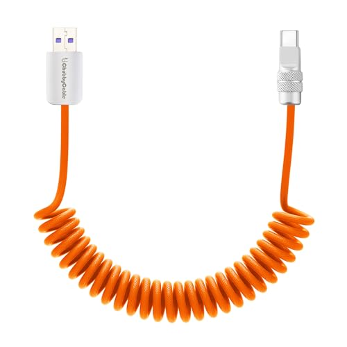 chubbycable USB A to C 120W 브레이드 코일 충전 케이블, 오렌지, 1.8m(6피트) - color: 주황색., style: USB A-타입 C