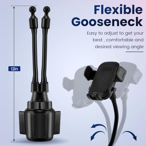 DaisyInner Dual Phone Holder for Car 360° Rotatable Car Mount Long Flexible Neck Adjustable Double Holder Universal Size Fits for Most 2 Phones 2.6"-4.3" Phone (Cradle)
