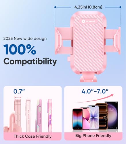 VICSEED Stable Car Phone Holder [Upgraded Strongest Suction, Won't Break] - color: Hot Pink
