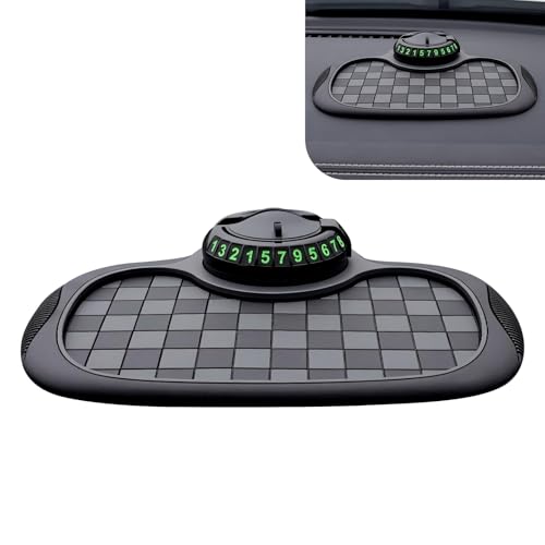SLIMI 1 PC Multifunction Car Anti-slip Mat, Car Dashboard Phone Holder, Anti-slip Rubber Organizer Pad with Temporary Parking Numbe, Universal Dashboard Accessories, for Most Cars (Black #02)
