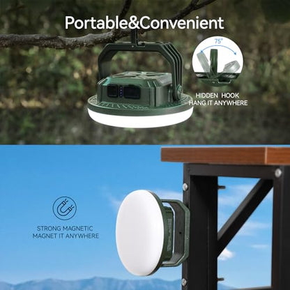 VAVOFO 30W LED Camping Lantern Rechargeable, 124 LED with 3 Lighting Modes, 3000LM, 7200mAh Portable Tent Light with Magnet, IP65 Waterproof for Emergencies, Outdoor and Indoor (Green) - size: 30W(Green)