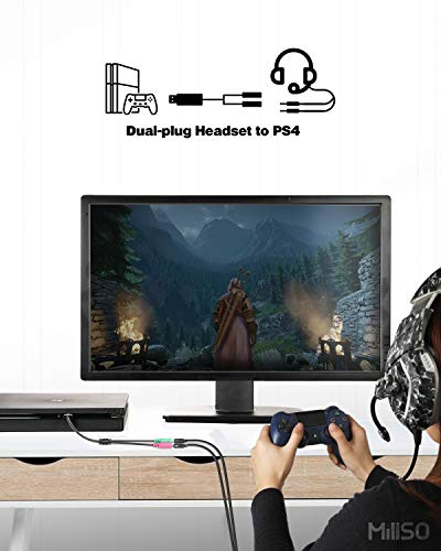MillSO USB Audio Adapter Stereo External Sound Card, USB to 3.5mm TRS Headphone + Microphone Audio Jack Splitter for Dual-Plug Gaming Headset to Laptop, Desktop, PC, PS4, PS5 [Built_in Chip - 1 FT] - color: USB to 2 x 3.5mm TRS Headset Splitter