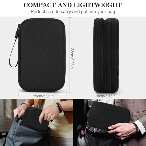 FYY Electronic Organizer, Travel Tech Pouch Bag, Large, Black Quilted - color: Black Quilted, size: 9.1 x 5.9 x 3.15 inches