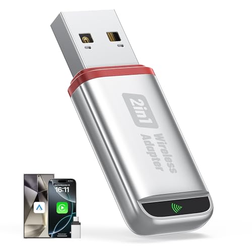2026 Wireless CarPlay Adapter Support Apple CarPlay & Android Auto, 2-in-1 USB A & USB C Mini Bluetooth Dongle Convert Wired to Wireless Compatible with iPhone & Android
