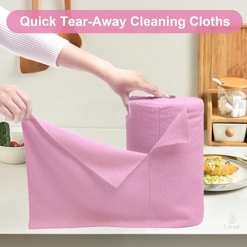 LIVOS Microfiber Cleaning Cloth Roll - 80 Pack, Reusable Paper Towels Pink Tear Away, Microfiber Towels for Cars, Super Absorbent Lint Free Cleaning Rags for House, Kitchen, Window-11.5"x11.5" - color: Pink