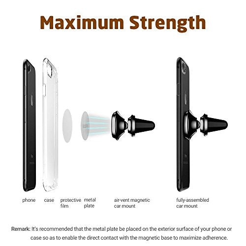 IFLASH Magnetic Mount, Aluminum Universal Air Vent Magnetic Car Mount Phone Holder, 360 Degree Rotation for Multi-Angle View, Cradle-Less Car Phone Mount Stand for Apple iPhone/Samsung Galaxy - Black - color: Black