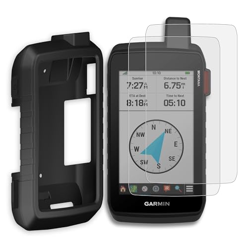 [3-Pack] INNOSURE Silicone Case x1, Matte Tempered Glass Screen Protector 5" x2 for Garmin Montana 700 700i 710 710i 750i 760i, Anti-Drop, Anti Static, Non-Slip, Durable, Anti Glare - color: Sili Case (Black) + Glass (Matte)