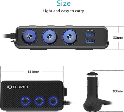 EUGIZMO 7 in 1 Car Cigarette Lighter Splitter,3 Socket 200W Charger Adapter