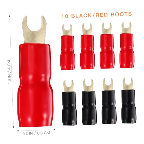 10 Pairs Copper Gold Plated 4 Gauge Strip Spade Terminal Spade Fork Adapters Connectors Plugs Crimp Barrier Spades for Speaker Wire Cable Terminal Plug - 4GA (Red and Black)