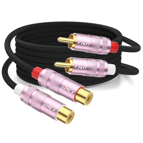 J&D 2 RCA Extension Cable, Nylon Braided 2 RCA Male to Female Stereo Audio Extension Cable, Gold Plated Connector for Speaker, TV, Amplifier, Audio Mixer, 3 feet - size: 3 feet
