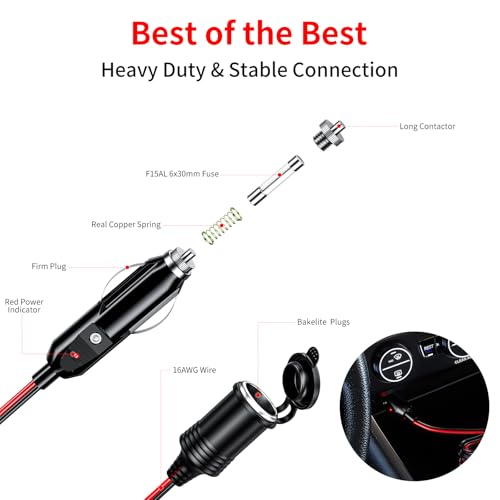 KEWIG 12/24V 20FT 16AWG Heavy Duty Car Cigarette Lighter Extension Cord - size: 20 ft