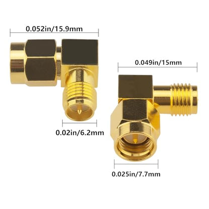 2-Pack Upgraded SMA 90 Degree Adapter Elbow SMA Male to RP-SMA Female Right Angle Connector DC-18GHz VSWR ≤1.15 RP-SMA RF Coax FPV Antenna Adapter for FPV Drone Wireless LAN Device - size: SMA Male to RP-SMA Female 90 Degree