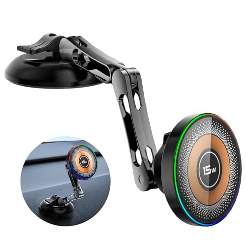 ZBF Magnetic Phone Holder for Car,15W Wireless Fast Charging for MagSafe Car Mount Vacuum Suction Cup Dashboard Windshield Phone Mount for Car 360°Adjustable Magnetic Mount for Women Men iPhone 17/16 - style: Upgraded Mount