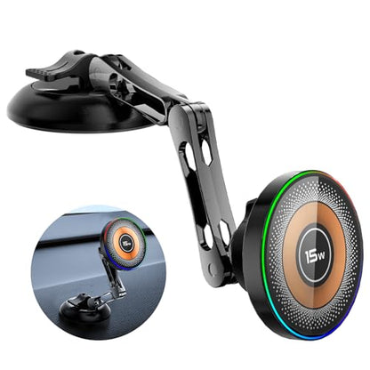 ZBF Magnetic Phone Holder for Car,15W Wireless Fast Charging for MagSafe Car Mount Vacuum Suction Cup Dashboard Windshield Phone Mount for Car 360°Adjustable Magnetic Mount for Women Men iPhone 17/16 - style: Upgraded Mount