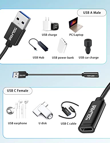 USB-C to USB 3.0 Adapter (20cm), USBC Female to USB Male Adapter, USB-A to USBC Convertor Compatible with iPad 2018,Samsung Galaxy Note 10 S21 S20 S20+ 20+ Ultra(Net Cord Length 15cm) - size: 20CM/0.65FT