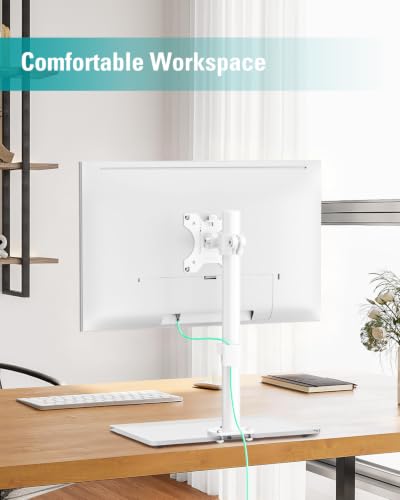 MOUNT PRO Single Monitor Stand Fits Max 32 inch Screen, Free-Standing Computer Desk Stand, Display Mount with Height Adjustable, Swivel, Tilt, Rotation, VESA Monitor Stand 100x100, White - color: White