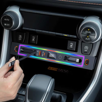 for Toyota RAV4 Car Charger USB Hub with RGB Light, 4-Port Retractable Docking Station for Toyota RAV4 Accessories 2025 2024 2023 2022 2021 2020, Center Console Phone Fast Charger/Adaptor Hub
