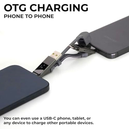 Rolling Square inCharge XS - 240W 4in1 Keyring Cable | Fast Charging & Data Transfer | Universal USB C/Lightning/USB Cable with Metal Housing | N52 Magnets | Eco-Friendly | Gray - style: Gray