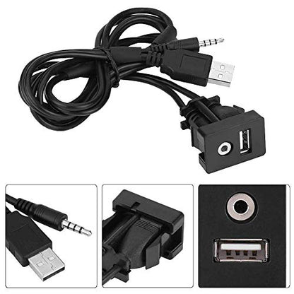 USB and 3.5mm Car Mount Panel, Lightweight Portable Flush Mount Dash Extension Cable with High Speed Data Transfer, for Most Vehicles Audio Devices