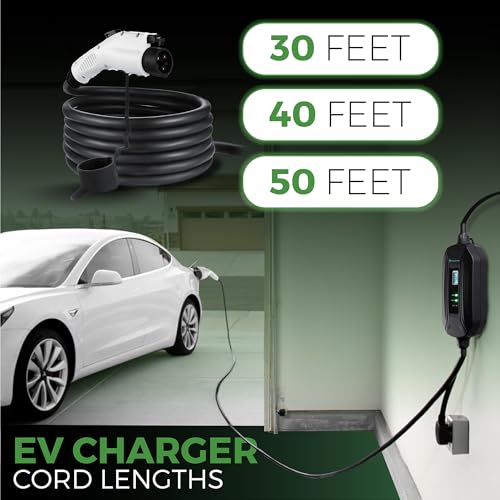 PRIMECOM Level 2 Electric Vehicle (EV) Charger (220V / 240Volt, 16Amp) Portable EVSE Smart Electric Car Charger, 30', 40', and 50 Feet Lengths (30 Feet, 14-30P) - color: 14-30P, size: 30 Feet