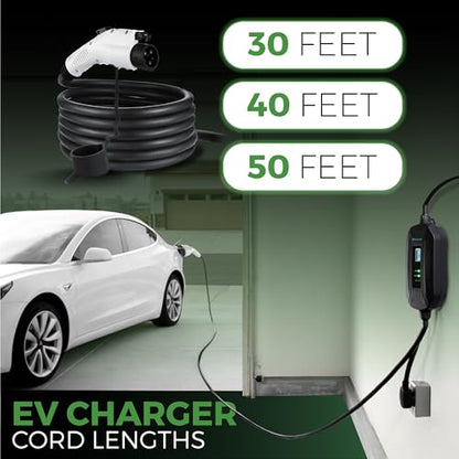 PRIMECOM Level 2 Electric Vehicle (EV) Charger (220V / 240Volt, 16Amp) Portable EVSE Smart Electric Car Charger, 30', 40', and 50 Feet Lengths (30 Feet, 14-30P) - color: 14-30P, size: 30 Feet